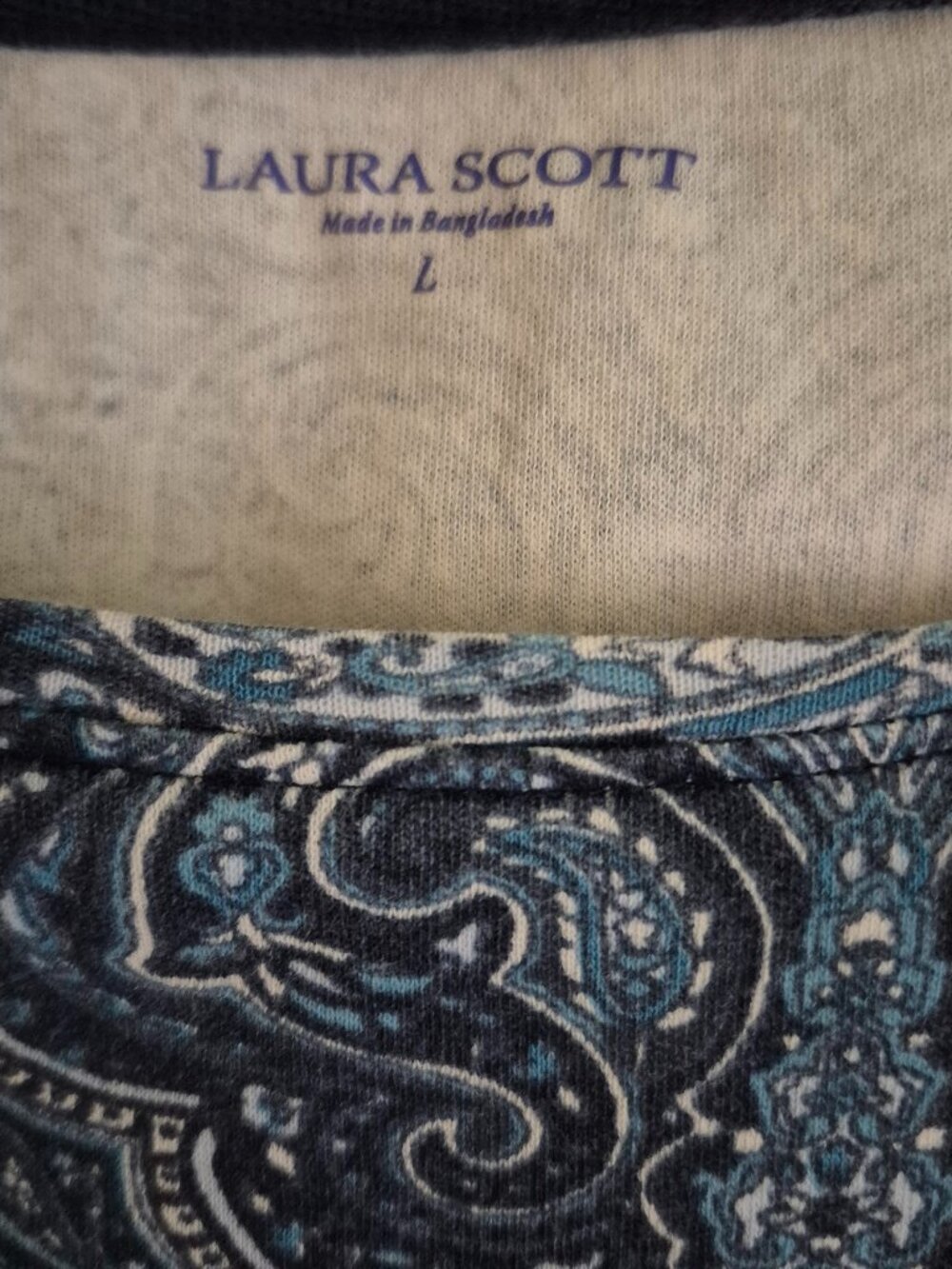 Blue Paisley Long Sleeve Top Size L - Picture 3 of 5